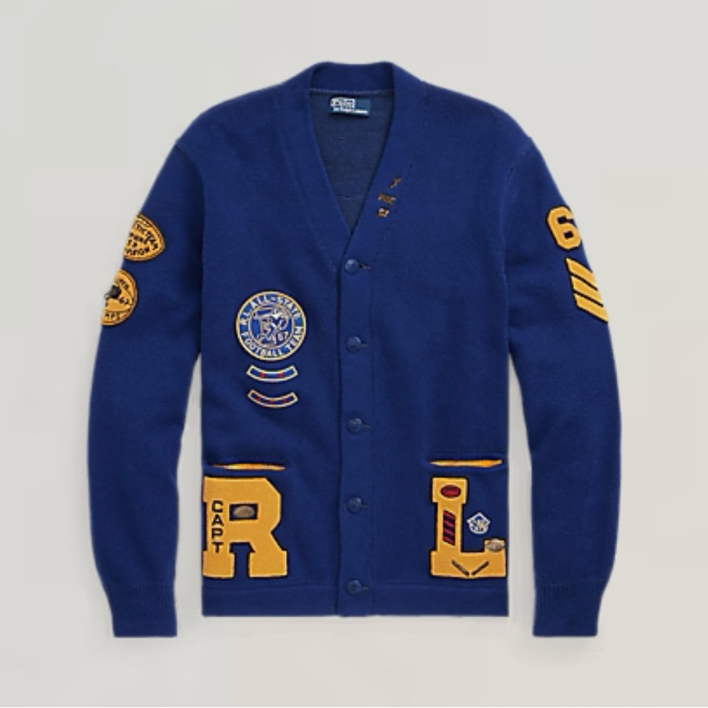 Ralph Lauren Blue and Yellow Varsity Cardigan